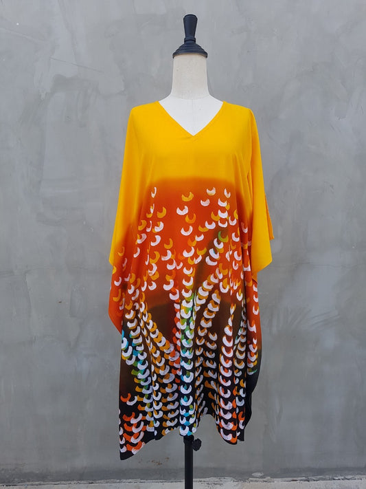 AKARA Handpainted Kaftan Dress Amber