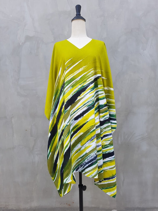 AKARA Handpainted Kaftan Dress Lime