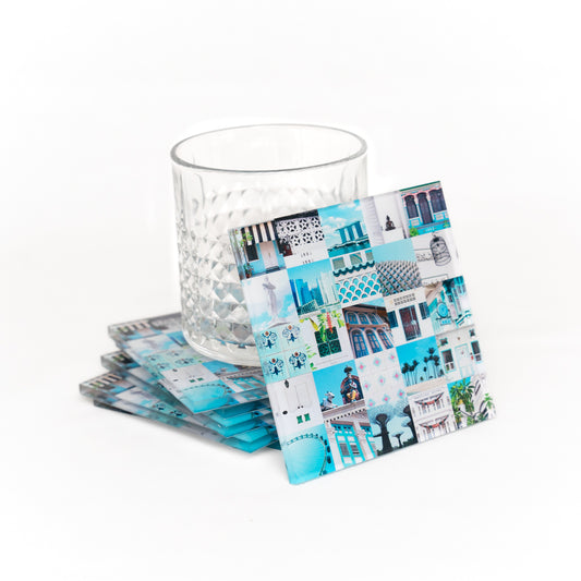 Acrylic Coasters - Singapore Aqua & White